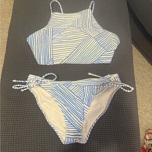 Blue and White Striped Swim Set for Teen Girl